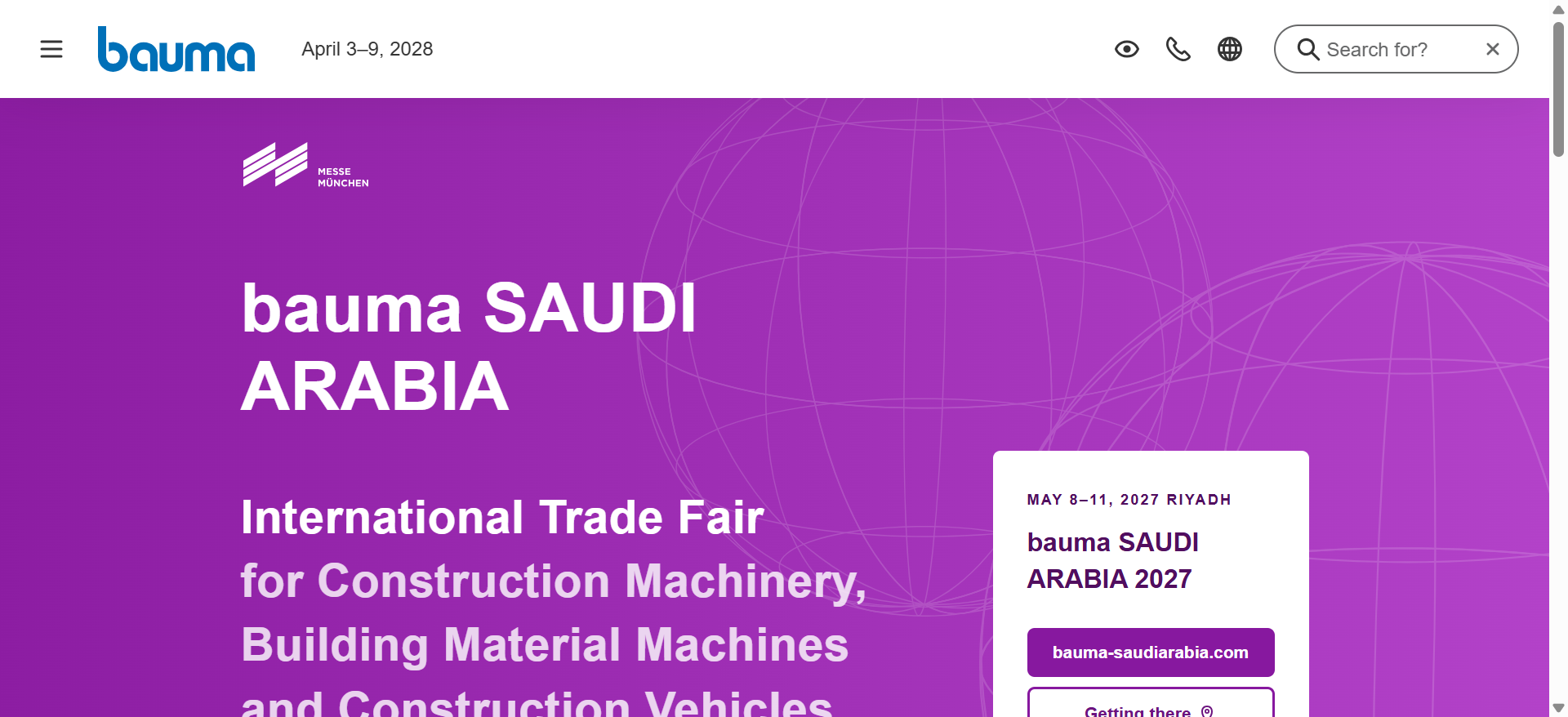 bauma SAUDI ARABIA首届2027年5月8日利雅得开展：1.6万亿美元项目管道下的工程机械增量市场